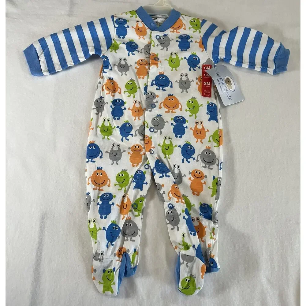 Luvable Friends 0-3 Months 100% Cotton Footed Sleeper Monster Print Snap